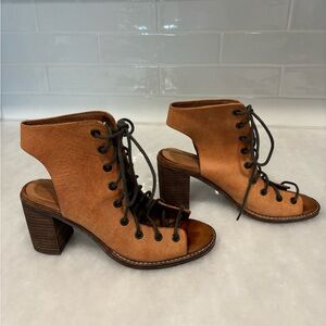 Free People Tan Lace-Up Heeled Boots
